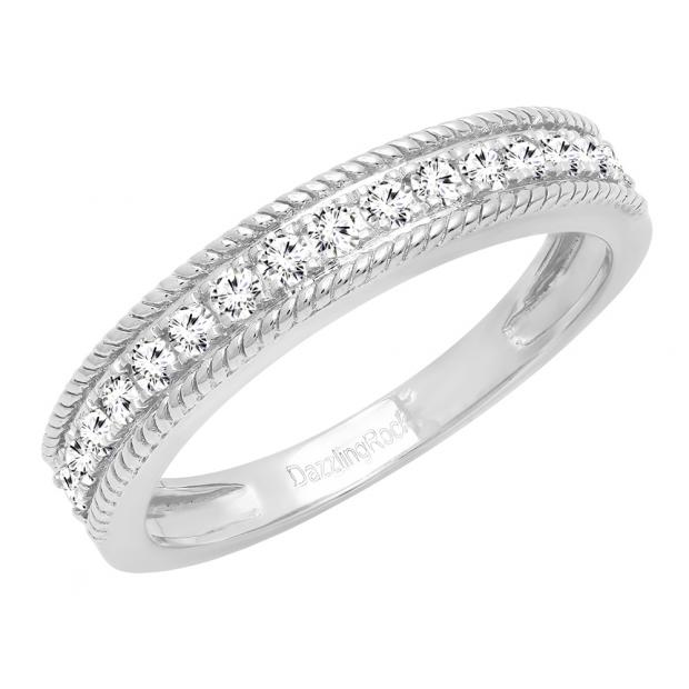 0.30 Carat (ctw) 10K White Gold Round White Diamond Ladies Wedding Stackable Band 1/3 CT