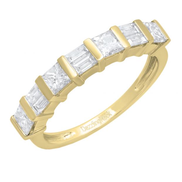 0.98 Carat (ctw) 10K Yellow Gold Princess & Baguette Diamond Ladies Anniversary Wedding Ring 1 CT