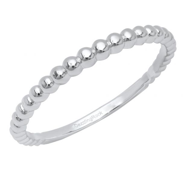 10K White Gold Ladies Bridal Beaded Style Wedding Band Ring