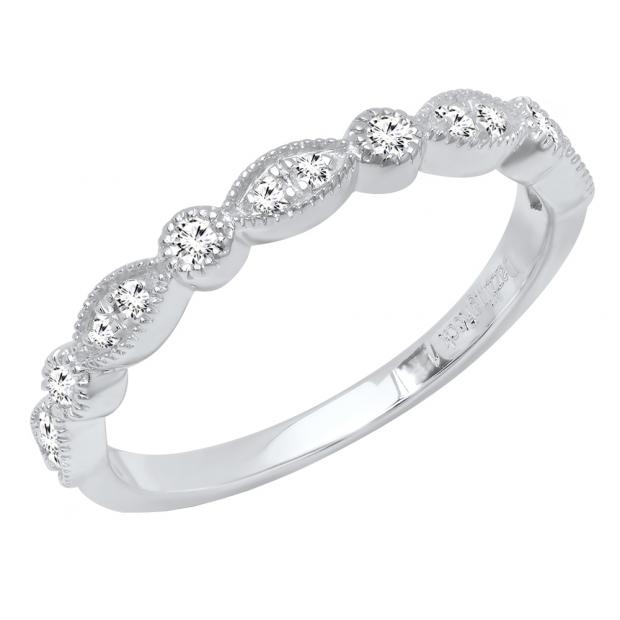 0.25 Carat (ctw) 10K White Gold Round Diamond Ladies Vintage Style Anniversary Wedding Band 1/4 CT