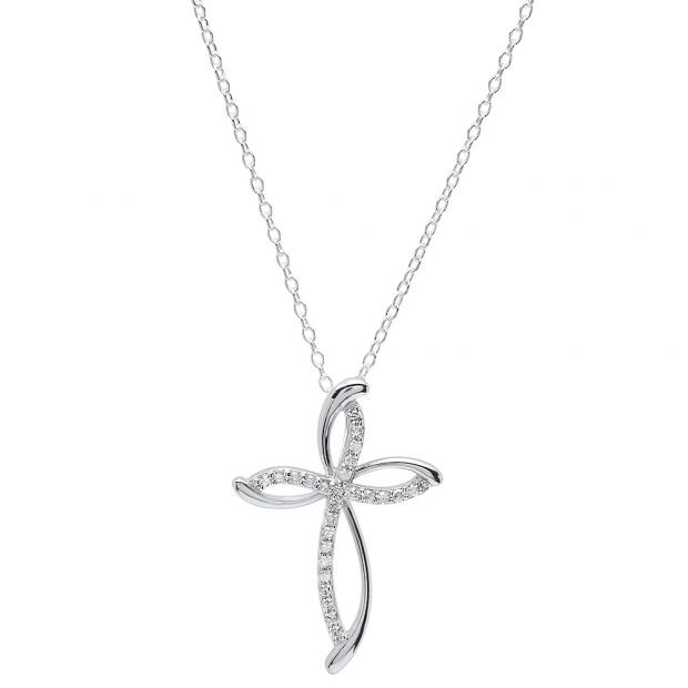 0.25 Carat (ctw) 18K White Gold Round Diamond Ladies Cross Pendant 1/4 CT (Silver Chain Included)