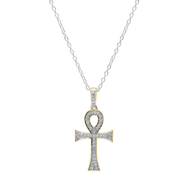 0.20 Carat (ctw) 14K Yellow Gold Round Diamond Ladies Ankh Cross Pendant (Silver Chain Included)