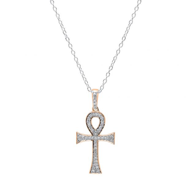 0.20 Carat (ctw) 18K Rose Gold Round Diamond Ladies Ankh Cross Pendant (Silver Chain Included)