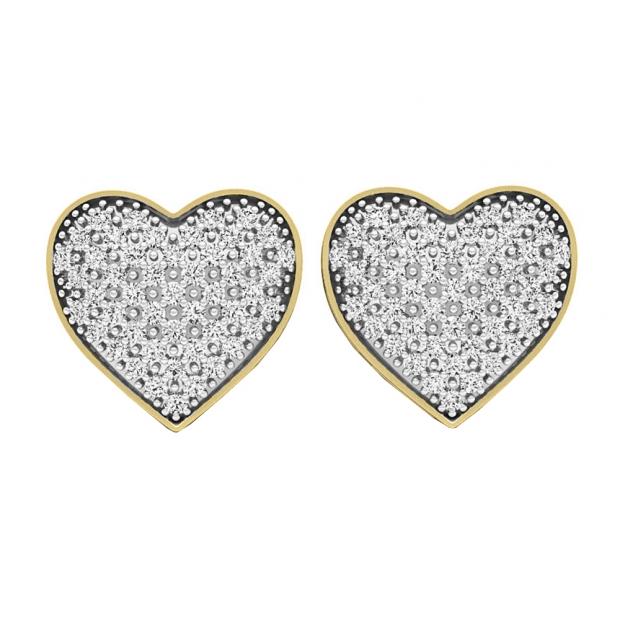 0.35 Carat (ctw) 10K Yellow Gold Round White Diamond Ladies Heart Shape Stud Earrings 1/3 CT