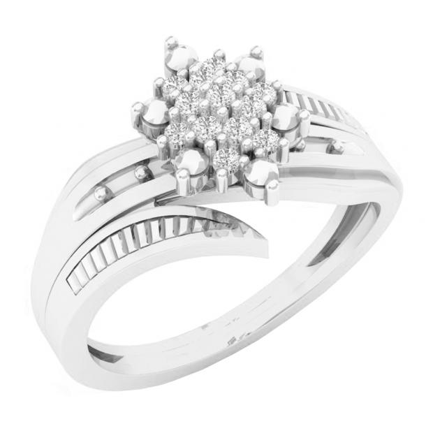 0.15 Carat (ctw) 10K White Gold Round Diamond Ladies Cluster Flower Bridal Engagement Ring