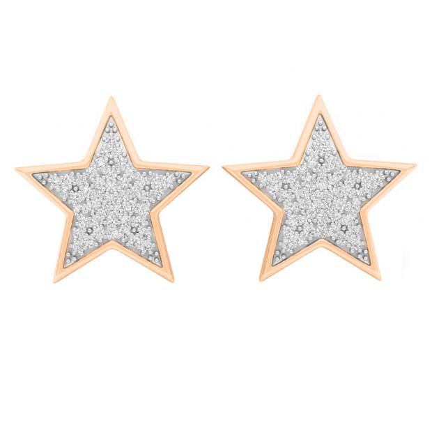 0.25 Carat (ctw) 10K Rose Gold Round White Diamond Ladies Star Shape Fashion Stud Earrings 1/4 CT