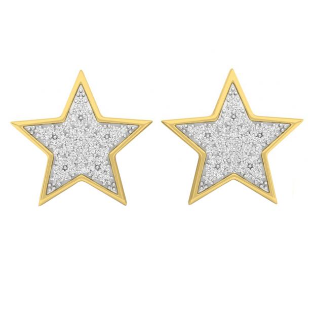 0.25 Carat (ctw) 10K Yellow Gold Round White Diamond Ladies Star Shape Fashion Stud Earrings 1/4 CT