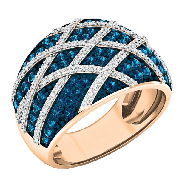 1.38 Carat (ctw) 10K Rose Gold Round Blue & White Diamond Ladies Right Hand Fashion Band