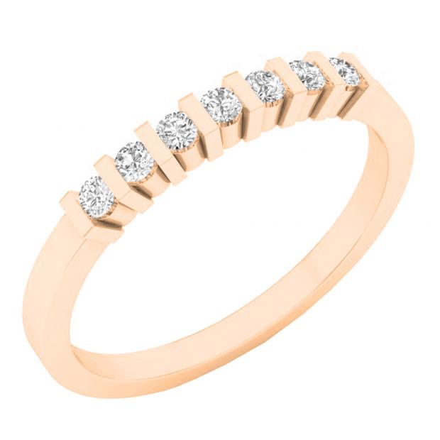 0.15 Carat (ctw) 10K Rose Gold Round White Diamond 7-Stone Ladies Fashion Wedding Stackable Band
