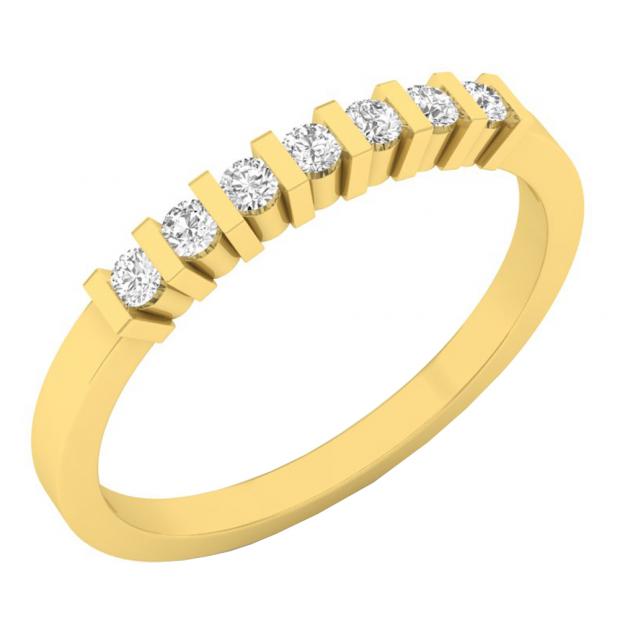 0.15 Carat (ctw) 10K Yellow Gold Round White Diamond 7-Stone Ladies Fashion Wedding Stackable Band