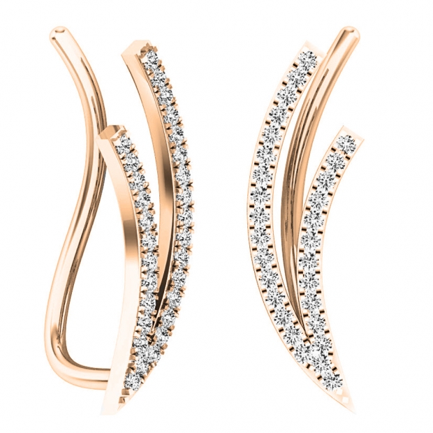 0.25 Carat (ctw) 10K Rose Gold Round White Diamond Ladies Double Row Climber Earrings 1/4 CT