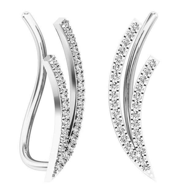 0.25 Carat (ctw) 18K White Gold Round White Diamond Ladies Double Row Climber Earrings 1/4 CT