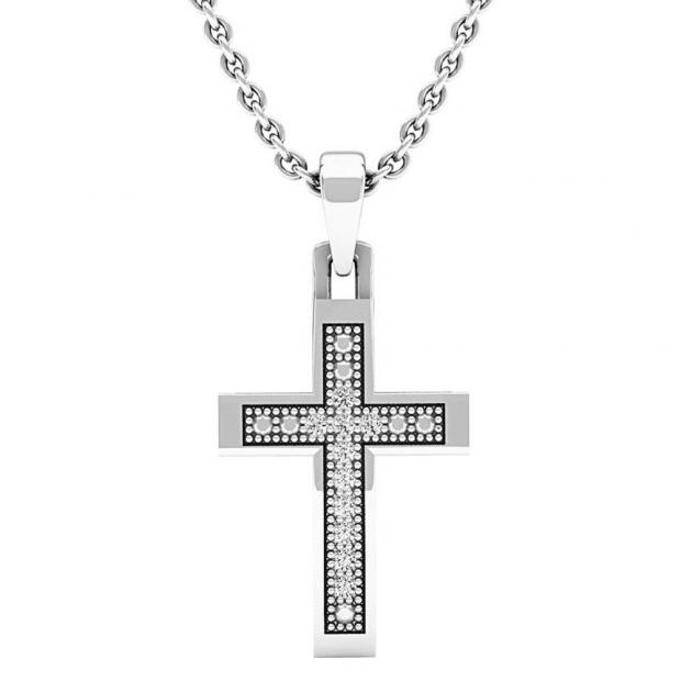 0.08 Carat (ctw) Sterling Silver Round Diamond Ladies Cross Pendant (Silver Chain Included)