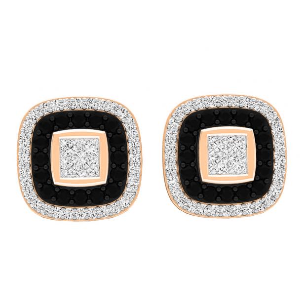 0.63 Carat (ctw) 10K Rose Gold Princess & Round White & Black Diamond Ladies Stud Earrings