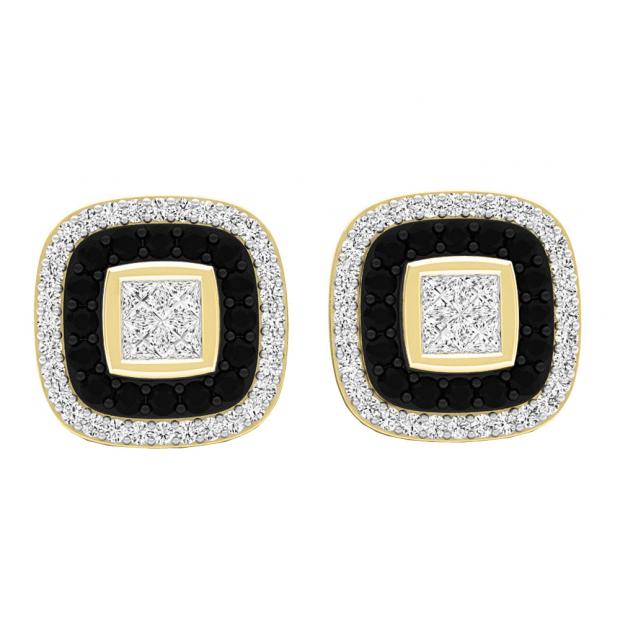 0.63 Carat (ctw) 10K Yellow Gold Princess & Round White & Black Diamond Ladies Stud Earrings