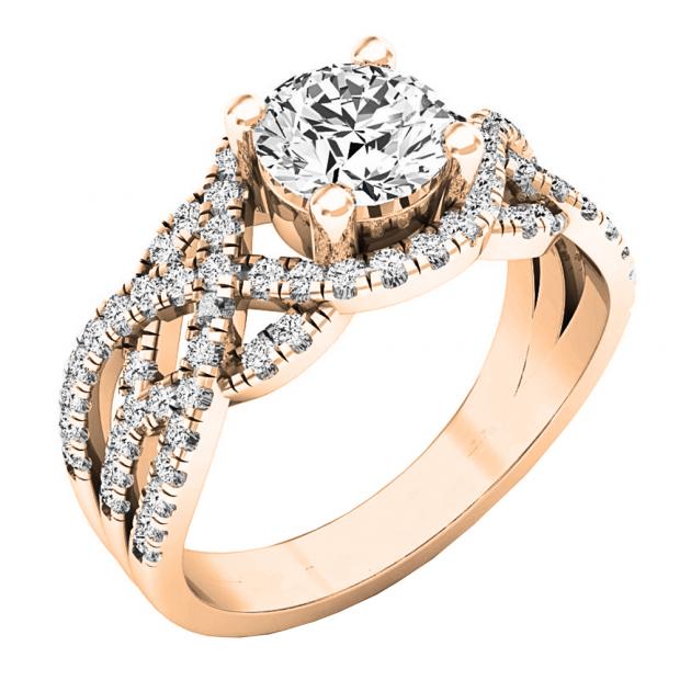 1.25 Carat (cttw) Round Diamond Crossover Ladies Promise Ring 1 1/4 CT 18K Rose Gold