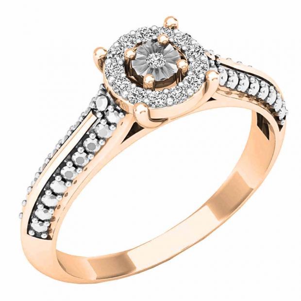 0.12 Carat (ctw) 10K Rose Gold Round White Diamond Ladies Vintage Bridal Engagement Ring