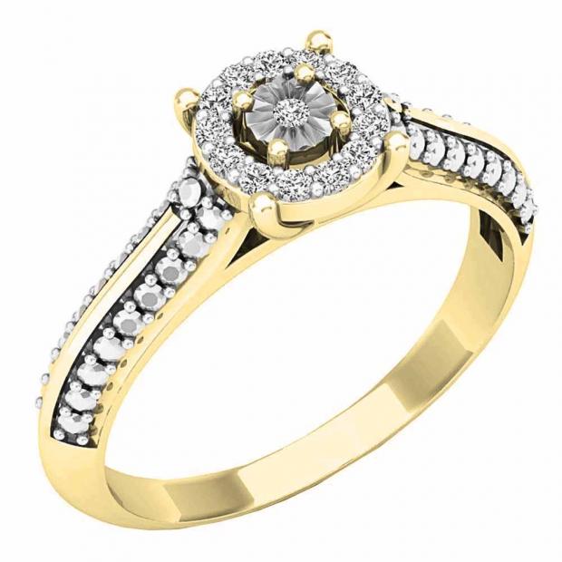 0.12 Carat (ctw) 10K Yellow Gold Round White Diamond Ladies Vintage Bridal Engagement Ring