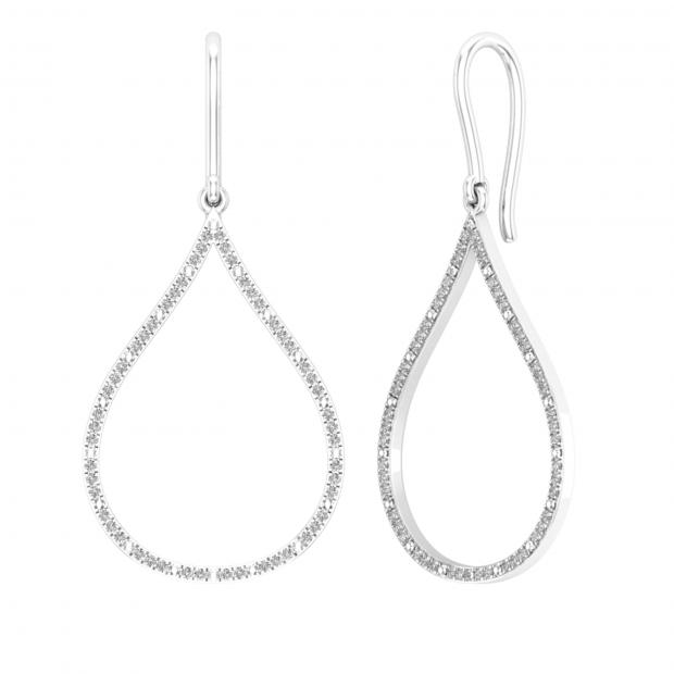 0.20 Carat (ctw) 10K White Gold Round White Diamond Ladies Teardrop Earrings 1/5 CT