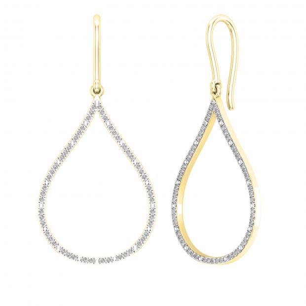 0.20 Carat (ctw) 10K Yellow Gold Round White Diamond Ladies Teardrop Earrings 1/5 CT