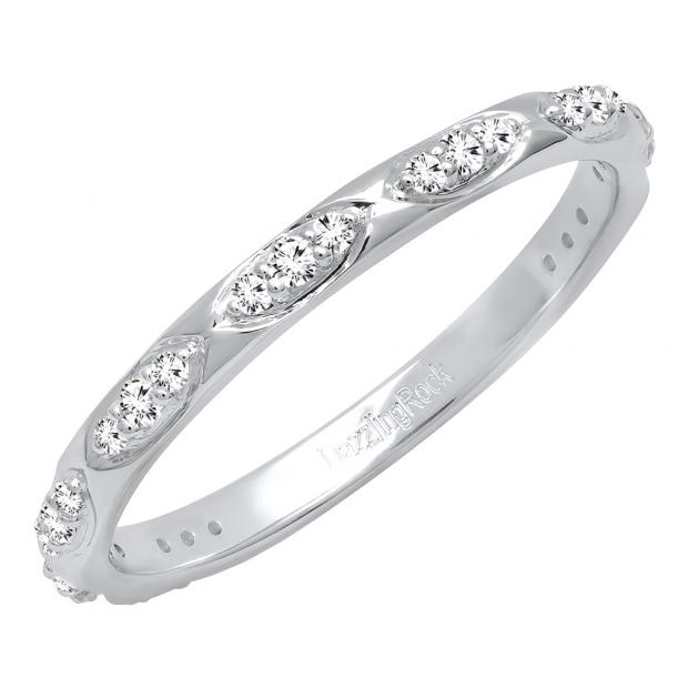 0.20 Carat (ctw) 10K White Gold Round Diamond Ladies Wedding Band 1/5 CT