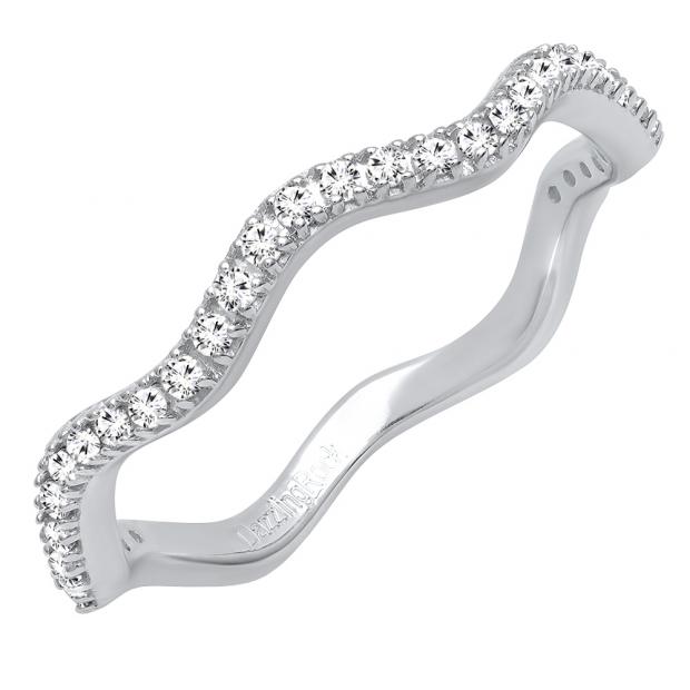 0.20 Carat (ctw) 10K White Gold Round White Diamond Ladies Wedding Contour Stackable Band 1/5 CT