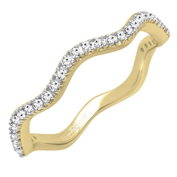 0.20 Carat (ctw) 14K Yellow Gold Round White Diamond Ladies Wedding Contour Stackable Band 1/5 CT
