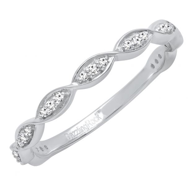 0.15 Carat (ctw) 10K White Gold Round Diamond Ladies Twisted Swirl Style Wedding Band