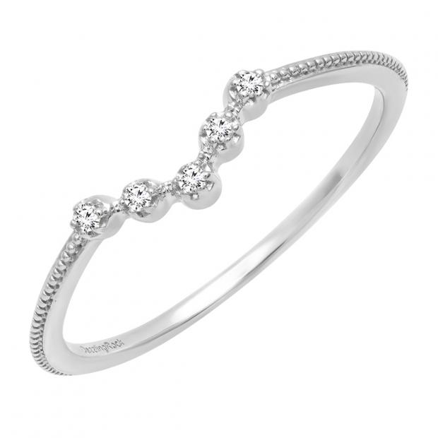 0.05 Carat (ctw) 10K White Gold Round Diamond Ladies Five Stone Chevron Wedding Band