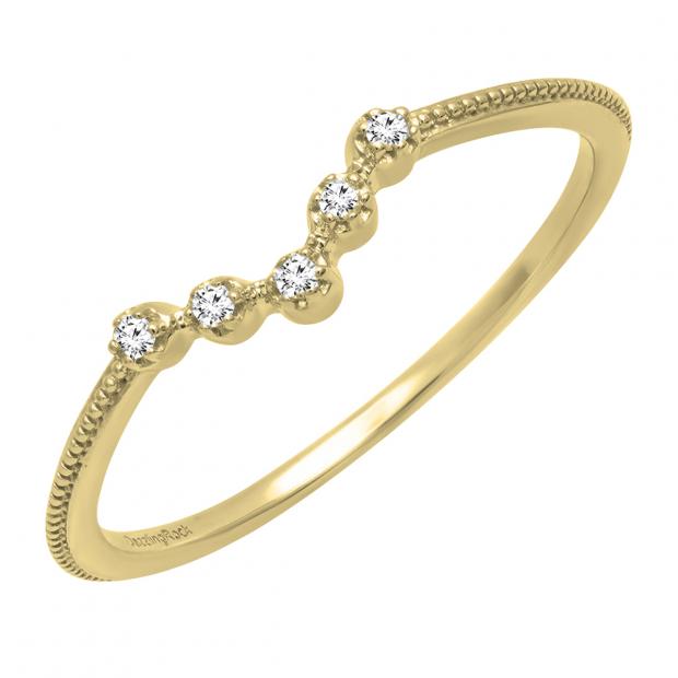 0.05 Carat (ctw) 10K Yellow Gold Round Diamond Ladies Five Stone Chevron Wedding Band
