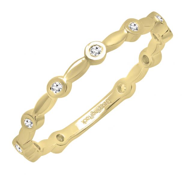 0.15 Carat (ctw) 10K Yellow Gold Round Diamond Ladies Stackable Anniversary Wedding Band
