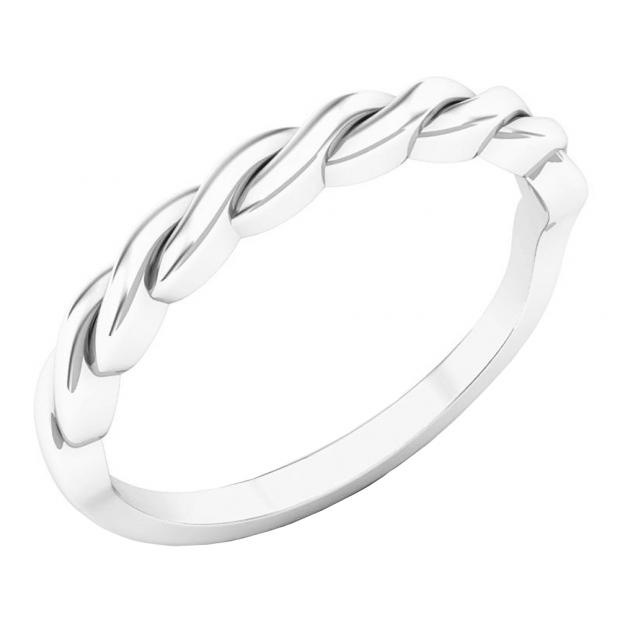 10K White Gold Ladies Swirl Anniversary Wedding Band Stackable Ring