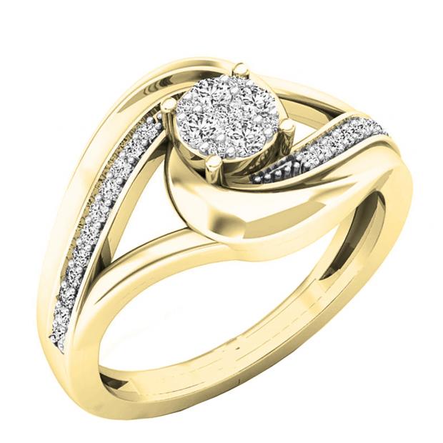 0.25 Carat (ctw) 10K Yellow Gold Round Diamond Ladies Twisted Bridal Cluster Engagement Ring 1/4 CT