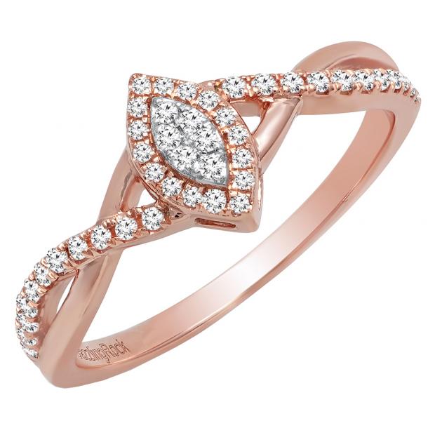 0.20 Carat (ctw) 10K Rose Gold Round Diamond Bridal Marquise Shaped Engagement Ring 1/5 CT