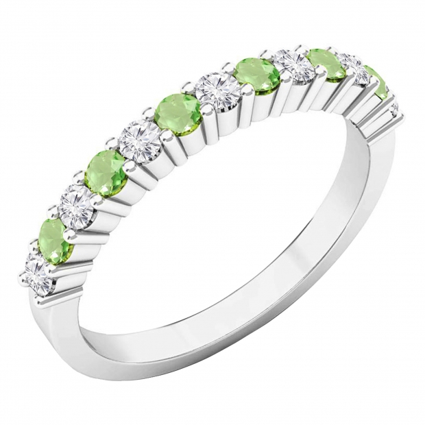 10K White Gold Round Peridot & White Diamond Ladies Stackable Anniversary Wedding Band