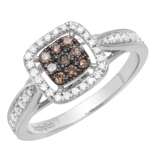 0.55 Carat (ctw) 10K White Gold Round Champagne & White Diamond Ladies Engagement Ring 1/2 CT
