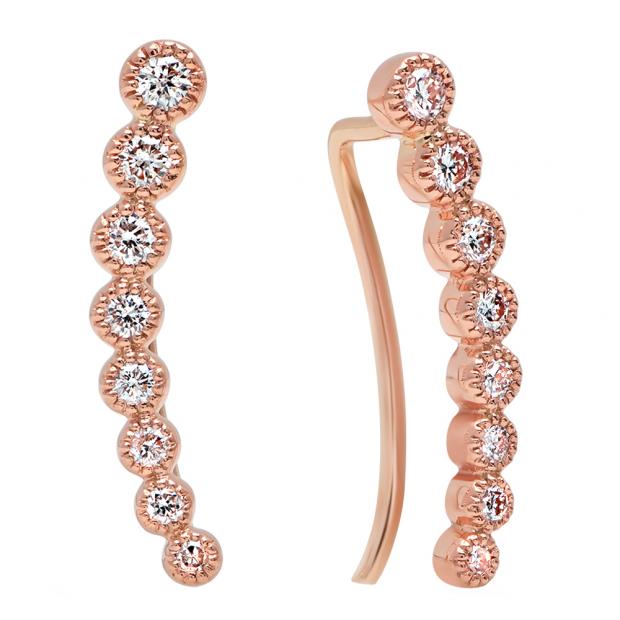 0.40 Carat (ctw) 10K Rose Gold Round White Diamond Ladies Journey Curved Climber Earrings