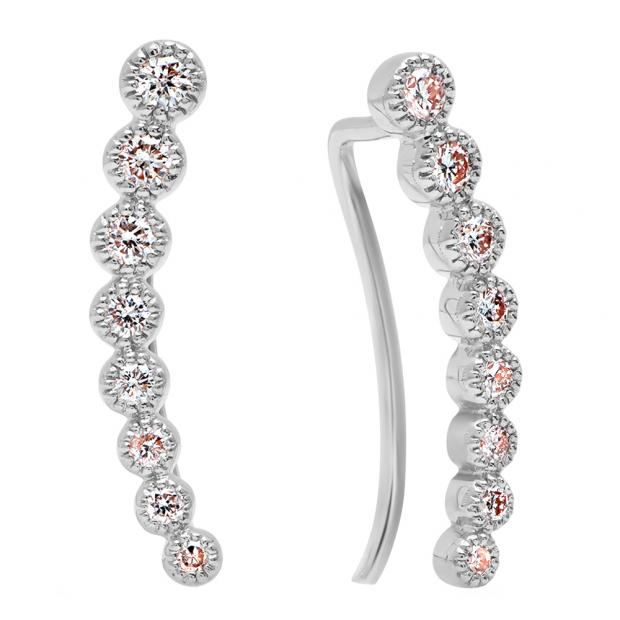 0.40 Carat (ctw) 10K White Gold Round White Diamond Ladies Journey Curved Climber Earrings