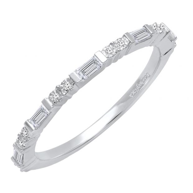 0.25 Carat (ctw) 10K White Gold Round & Baguette White Diamond Ladies Wedding Band 1/4 CT