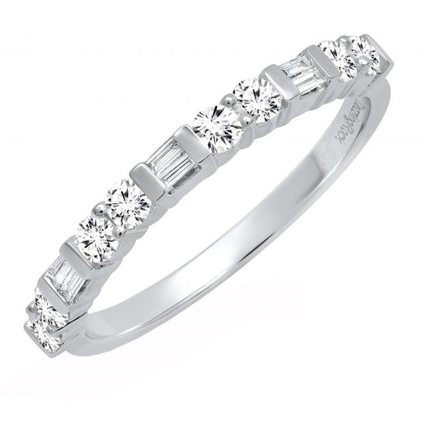 0.40 Carat (ctw) 10K White Gold Round & Baguette White Diamond Ladies Wedding Stackable Band