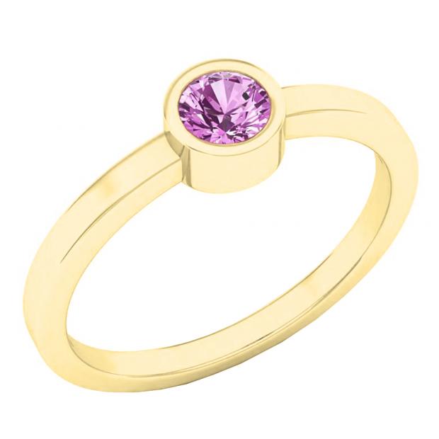 18K Yellow Gold 4 MM Round Pink Sapphire Ladies Solitaire Bridal Engagement Ring