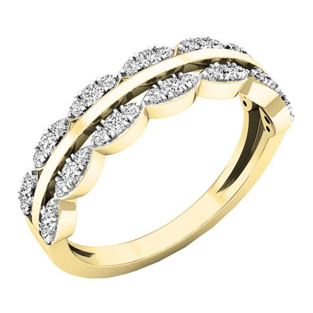 0.35 Carat (ctw) 10K Yellow Gold Round Diamond Ladies Double Row Anniversary Wedding Band 1/3 CT