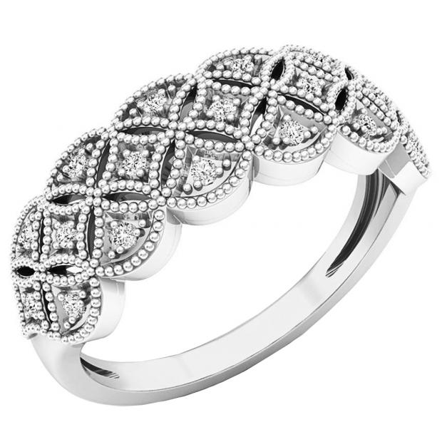 0.10 Carat (ctw) Sterling Silver Round Diamond Ladies Vintage Style Anniversary Wedding Band 1/10 CT