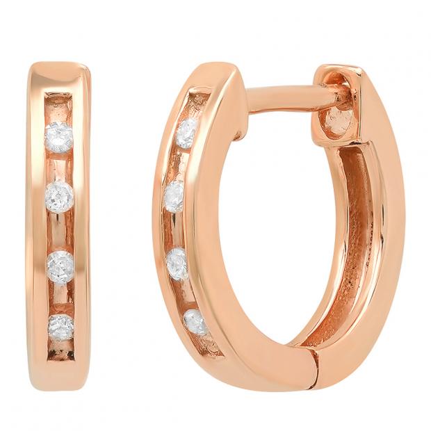 0.05 Carat (ctw) 18K Rose Gold Round Diamond Ladies Huggie Hoop Earrings