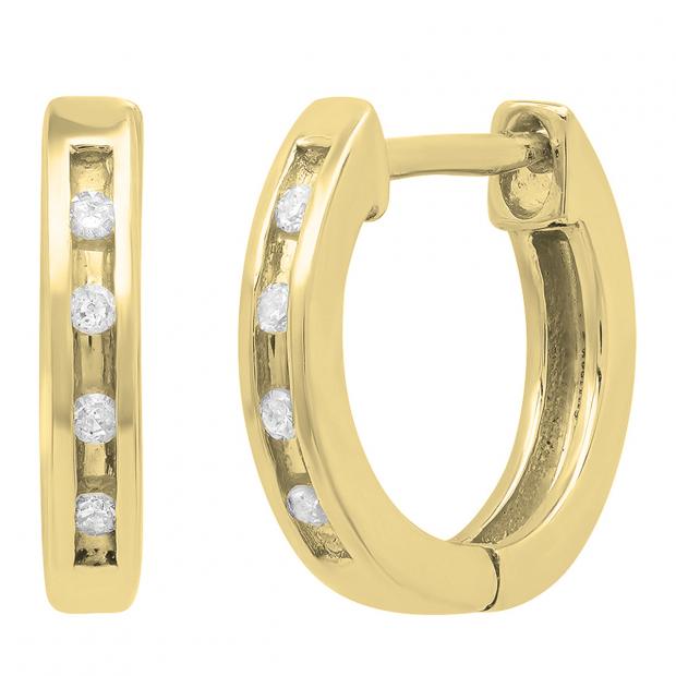 0.05 Carat (ctw) 18K Yellow Gold Round Diamond Ladies Huggie Hoop Earrings