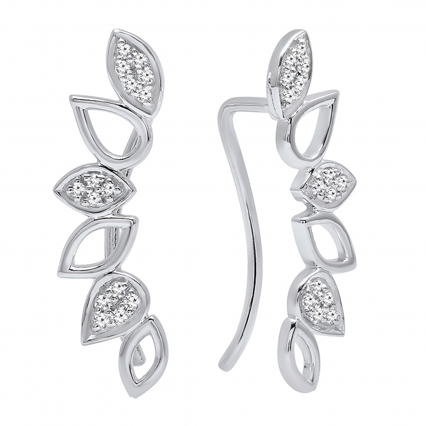 0.15 Carat (ctw) Sterling Silver Round White Diamond Ladies Climber Earrings