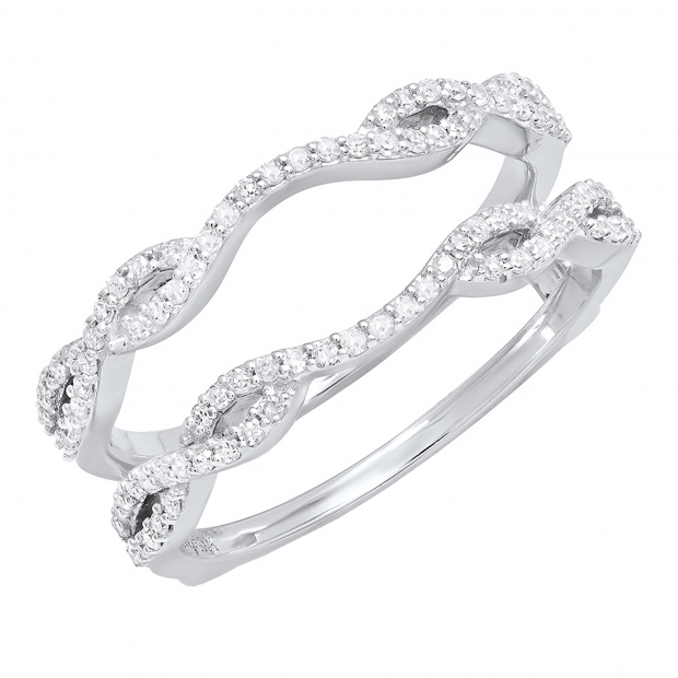 0.35 Carat (ctw) 10K White Gold Round Diamond Ladies Wedding Band Enhancer Double Ring 1/3 CT