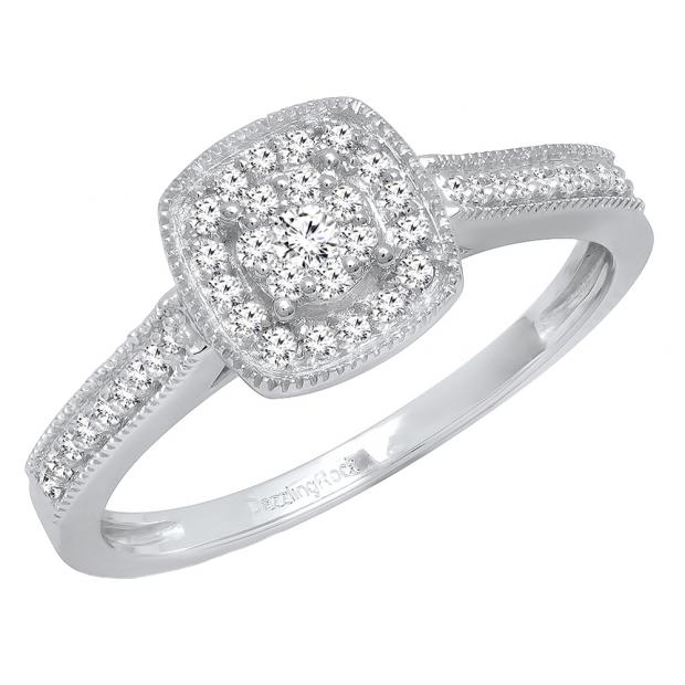 0.25 Carat (ctw) 10K White Gold Round Diamond Ladies Vintage Bridal Engagement Ring 1/4 CT
