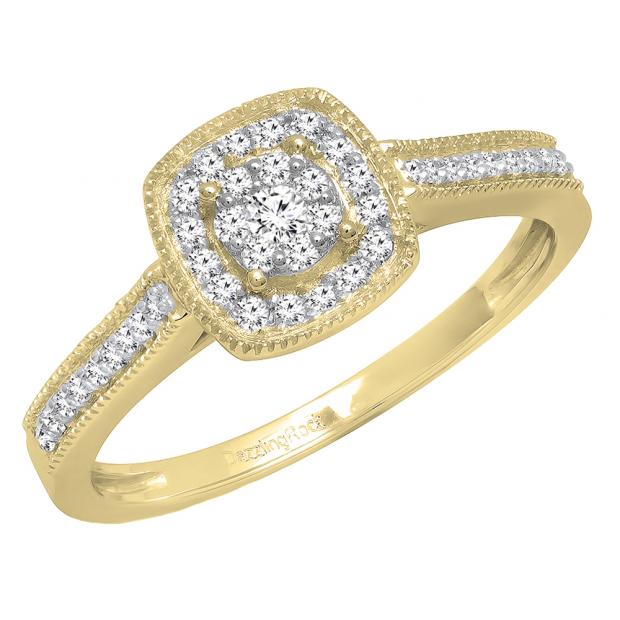 0.25 Carat (ctw) 14K Yellow Gold Round Diamond Ladies Vintage Bridal Engagement Ring 1/4 CT