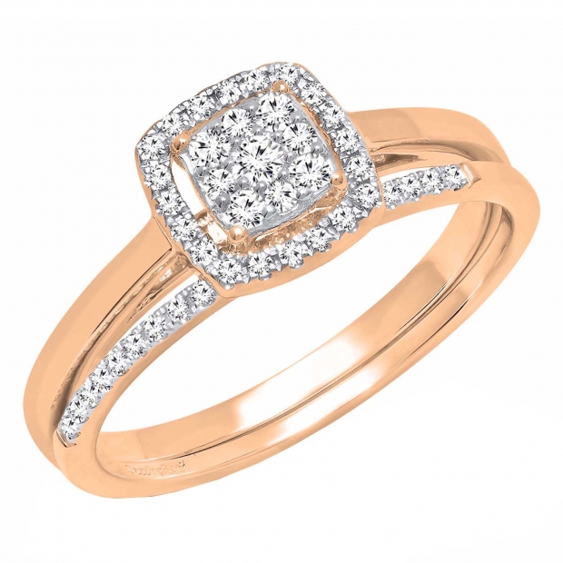 0.30 Carat (ctw) 10K Rose Gold Round Diamond Ladies Bridal Engagement Ring Set 1/3 CT